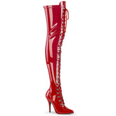 Pleaser SEDUCE-3024 Red Pat 5 Inch (127mm) Heel D-Ring Stretch Thigh High Boot, Inside Zip Closure